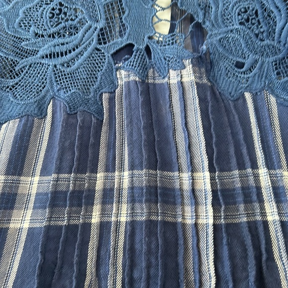 Free People Darling Diane Plaid Balloon Sleeve Lace Top w Measurements! Size M - Picture 7 of 13
